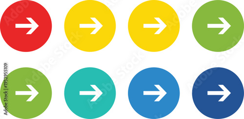Set of colorful arrow icons in круг shapes pointing right modern navigation symbols minimal flat vector illustration collection