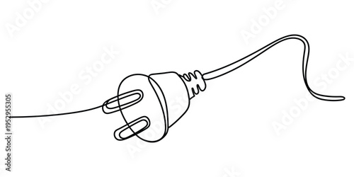 Minimalist One-Line Drawing of an Electric Plug