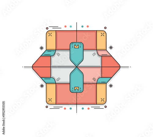 Floor tile pattern geometric ceramic tiles arranged in a repeating symmetrical layout, expressing balance and architectural rhythm in a compact decorative
