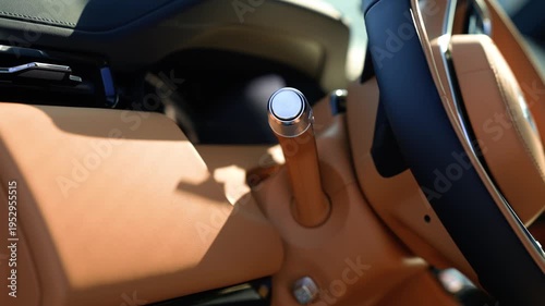 Metal turn signal control lever in a car