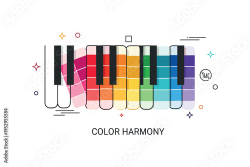 Color harmony in composition overlapping color swatches arranged like piano keys, forming a balanced and rhythmic pattern. A refined visual metaphor for