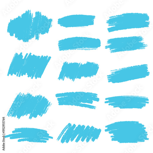 Collection of blue brush strokes on white background