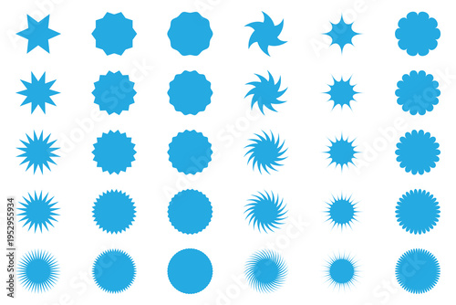 Collection of blue spatter and oval shapes on white background