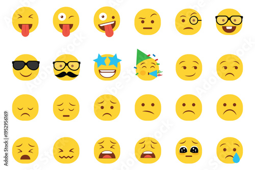 A collection of various emojis with different expressions and accessories