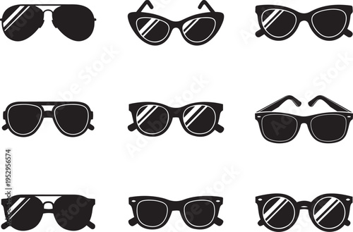 Sunglasses vector collection, modern vintage styles, fashionable eyewear silhouettes, black sunglasses illustration, 