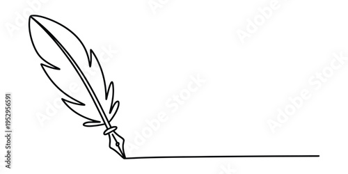 Minimalist Feather Quill Pen Drawing a Straight Line
