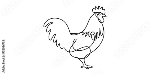 Minimalist One Line Drawing of a Rooster
