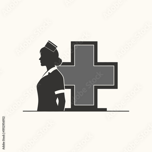 Nurse and Medical Cross Silhouette Icon for Healthcare Professionals