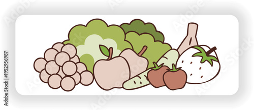 Fresh Fruits and Vegetables Cartoon Illustration Set