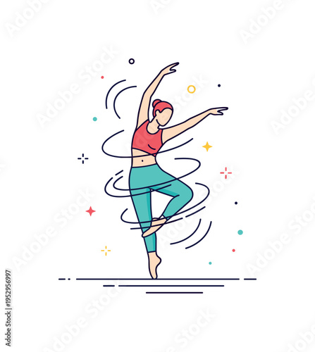 Improvisation in dance single dancer with dynamic curved motion trails around the body, conveying spontaneity, creativity, and emotional release. Minimalist