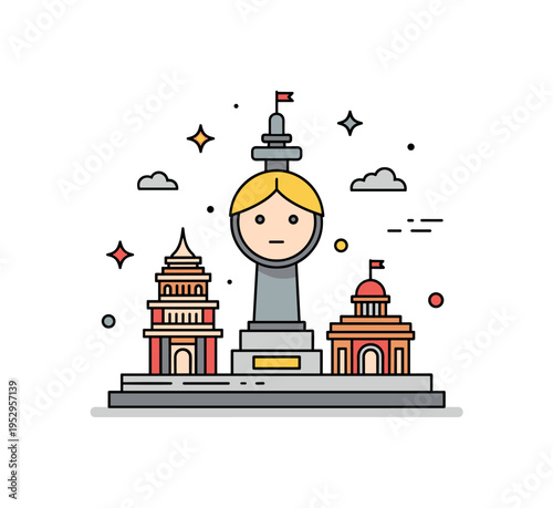 Cultural landmark miniature represented by a stylized monument figure placed on a small display base, conveying admiration, heritage, and iconic destination