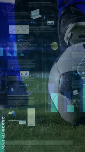 Vertical video: Soccer team planting foot, lead player kicking ball forward while HUD syncing