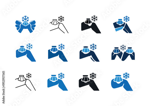 Sports recovery and injury prevention. Icon set. Set Logo of Sports recovery and injury prevention: ice pack therapy. harmonious logo variations of the same