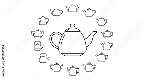 Teapot Icon Surrounded by Mini Teapots.