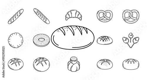 Variety of bread types illustration.