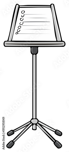 Simple hand drawn doodle of a portable music stand holding sheet music for rehearsal or performance