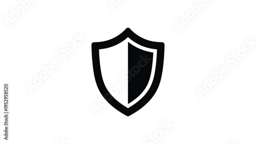 A sleek black and white shield icon representing protection and security.