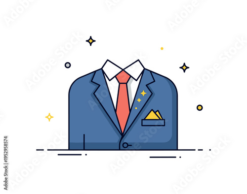 Formal event look well dressed figure in a suit with pocket square and subtle star accents, expressing sophistication and refined evening presence. Minimalist