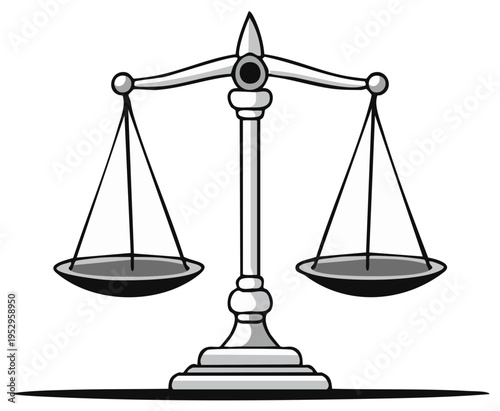 Cartoon Scale of Justice Icon, Balanced, Symbol of Fairness and Law