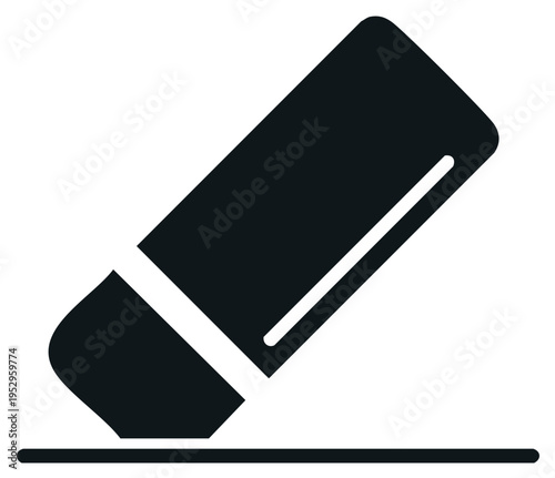Simple black eraser icon erasing a line flat vector graphic for editing and correction