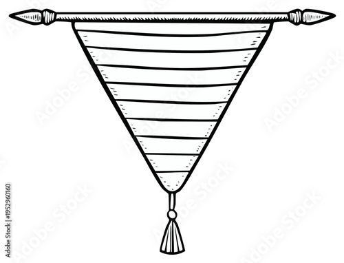 Hand-drawn medieval banner illustration with stripes, tassel, and ornate rod