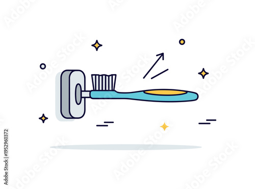 Wall mounted toothbrush holder concept with a simple mounted base and toothbrush angled slightly outward. The scene reflects space saving design and practical