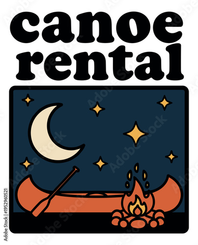 Canoe rental with mountain backdrop illustration — outdoor adventure, nature tourism and visual design for social media, branding and educational content in lifestyle, community and creative contexts 