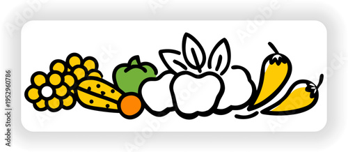 Fresh Fruits and Vegetables Cartoon Illustration Set