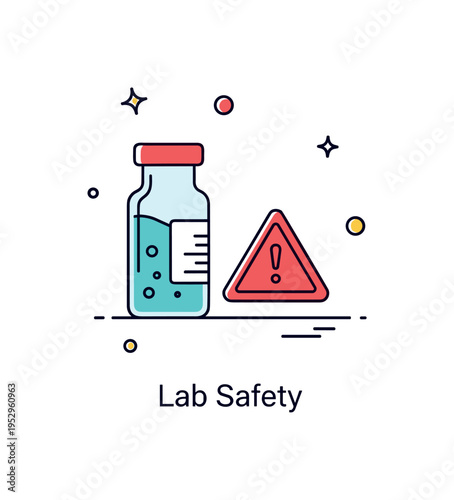Reagent toxicology analysis concept with a minimal vial combined with a small hazard triangle symbol, conveying controlled handling and safety awareness. The