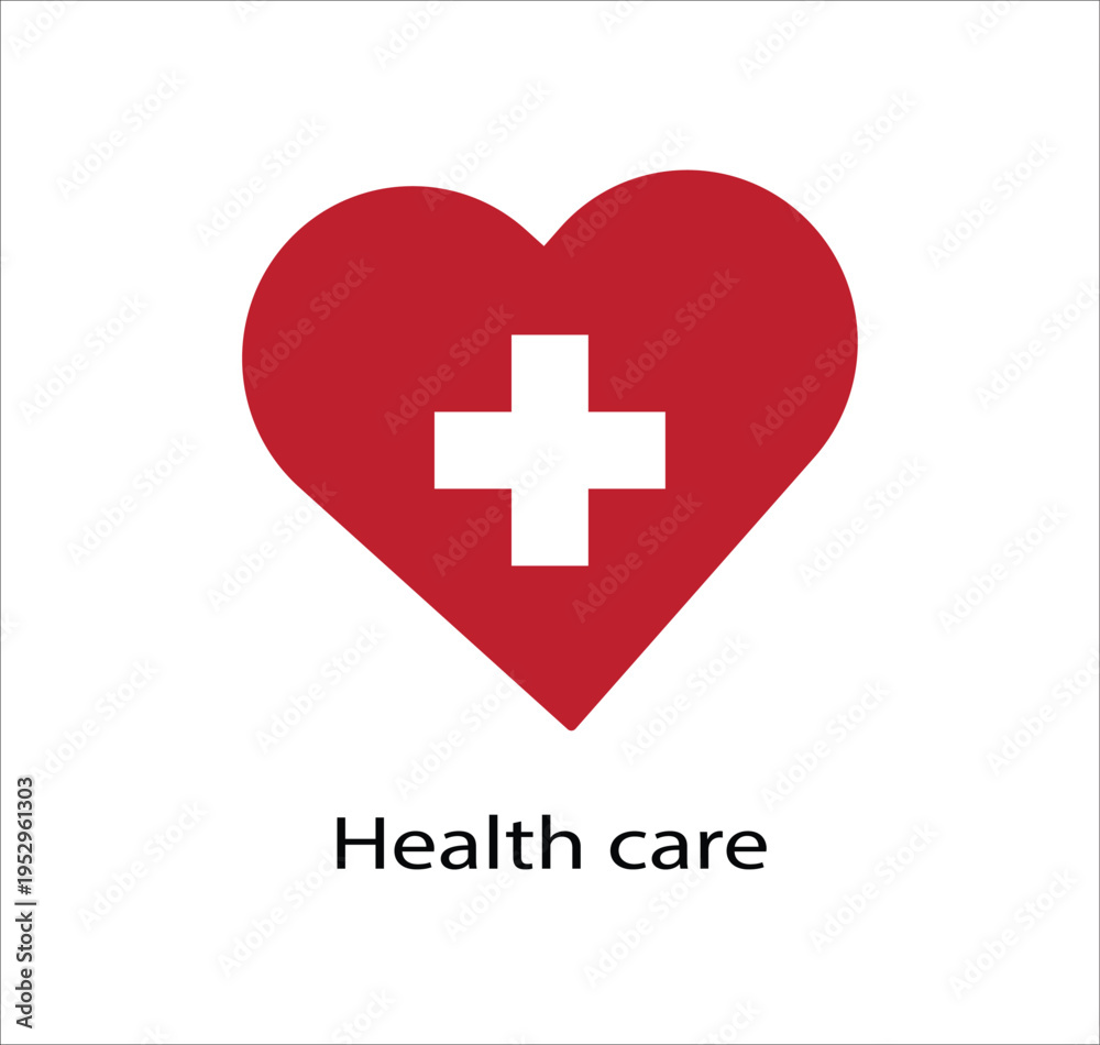 Fototapeta premium Heart Health Care Filled Icon – Medical Aid Cross Symbol Vector