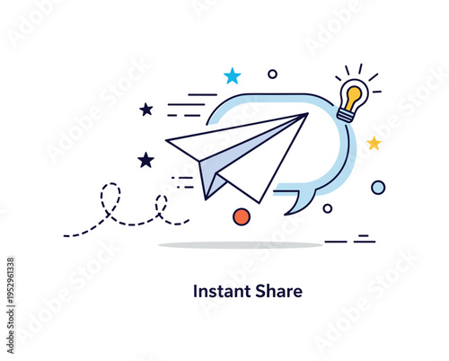 Paper plane digital communication metaphor illustrated by a paper airplane merged with a chat bubble outline, representing fast online messaging and idea
