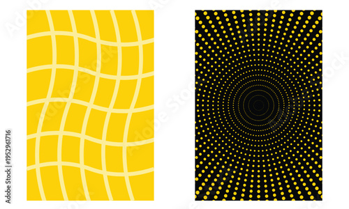  Retro design, vector vintage design, Two geometric pattern designs side by side on with yellow and black colors.