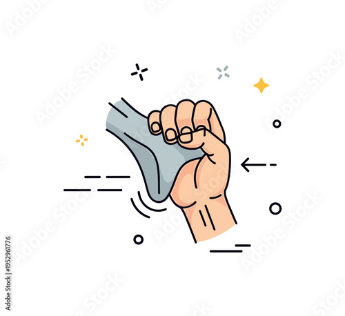 Grip strength training concept featuring a close up hand grasping a rock hold with subtle motion lines and a small progress arrow, symbolizing