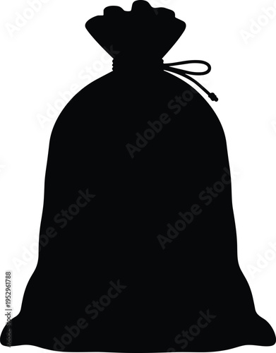 black, sack, silhouette, tied, bag, icon, isolated, object, minimal, design, vector, illustration, storage, mystery, concept, simple, shape, container, dark, symbol