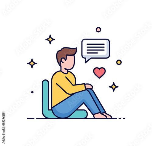 Dealing with the aftermath of a life altering accident emotional healing illustration featuring a seated figure with a small speech bubble and heart symbol