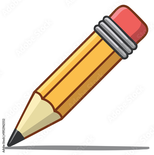 Yellow pencil with eraser, isolated illustration of writing tool.