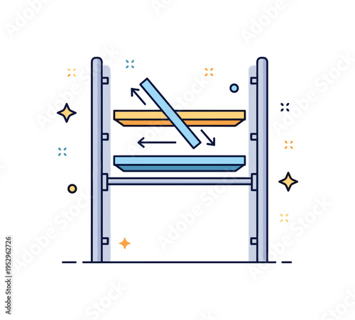 Flexible shelving height adjustment concept built around a single shelf panel moving upward within a closet frame with subtle motion indicators, conveying
