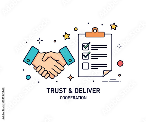 Healthy delegation trust based leadership badge illustrated by a simple handshake icon paired with a task checklist, symbolizing accountability and mutual