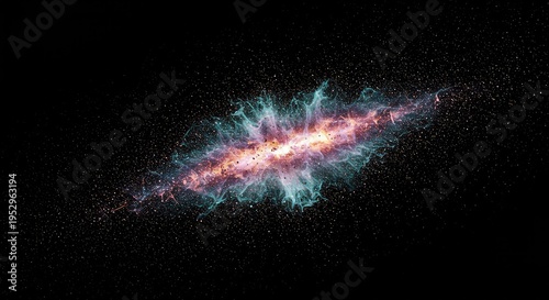 Abstract digital noise and scattering particles representing the fundamental movement toward disorder and universal chaos in dark space, future, complexity, decay