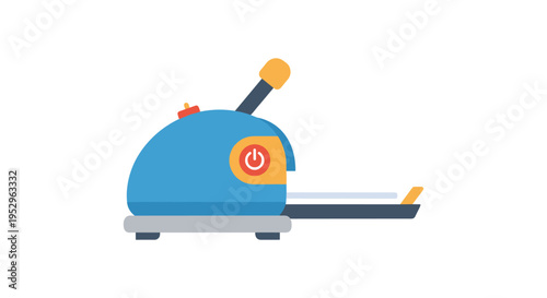 blue toaster with power button and lever on white background