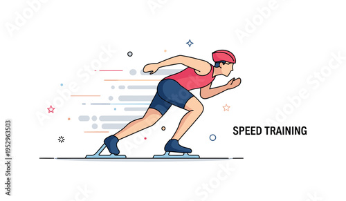Skating and ice sports speed skating endurance concept featuring a streamlined skater silhouette leaning forward with subtle motion streaks behind,