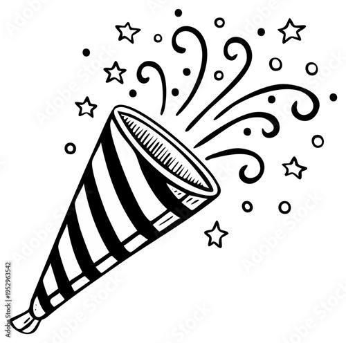 Festive Party Popper Exploding with Confetti Stars and Dots for Happy Celebrations