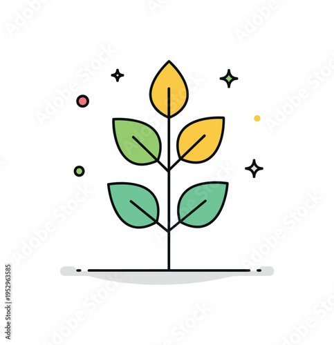 Personal growth metaphor with plant imagery depicting a single strong stem with multiple leaves branching upward, representing development and achievement