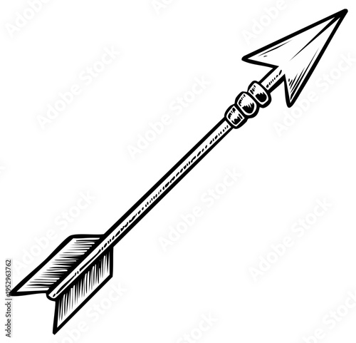 Monochrome Arrow Graphic Illustration Pointing Upward with Traditional Fletching and Wood Shaft
