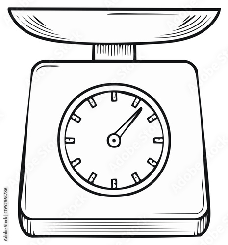 Hand drawn sketch of a retro analog kitchen scale for measuring food weight