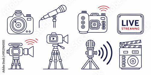 Line for recording and live streaming line recording cameras microphone clapperboard