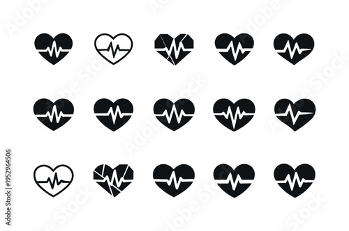 workout motivation. Icon set. Set Logo of workout motivation: heart rate pulse. harmonious logo variations of the same emblematic concept, each with different