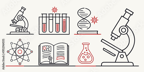 Science and laboratory line microscope test tubes