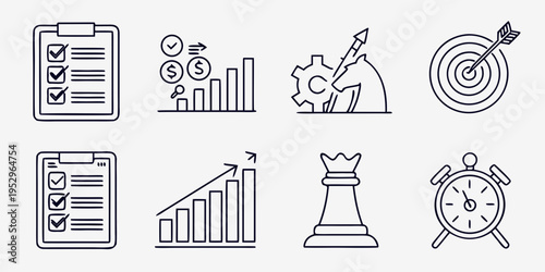 Business strategy and planning checklist bar graph chess piece