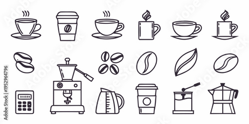 Coffee and tea line cups mugs beans